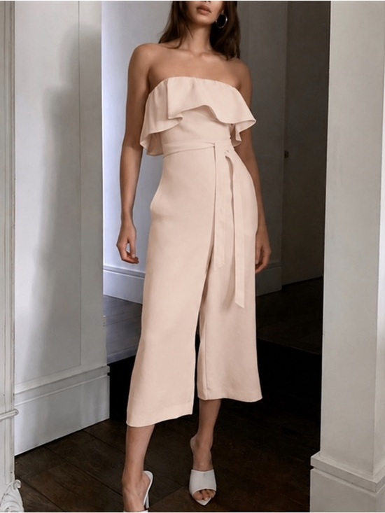 Babaton Pants - Babaton Blush Beige Strapless Wide Leg Jumpsuit | Size 4 | Balletcore Coquette
